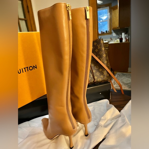 BNIB Jimmy Choo Agathe Agatha tall knee boot nude tan biscuit 7 heel pointed toe - Picture 9 of 9